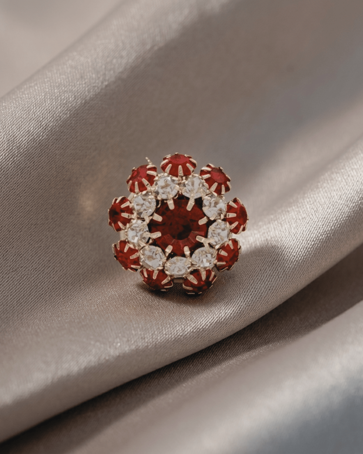 Ingunn Red CZ Flower Button Cover -DNSK Copenhagen