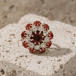 Ingunn Red CZ Flower Button Cover -DNSK Copenhagen