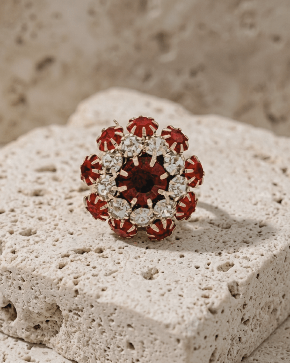 Ingunn Red CZ Flower Button Cover -DNSK Copenhagen