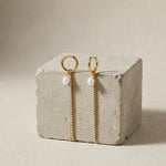 Joy Waterproof CZ Chain & Pearl Huggie 18K Gold Plating - DANSK Copenhagen
