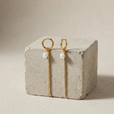Joy Waterproof CZ Chain & Pearl Huggie 18K Gold Plating - DANSK Copenhagen