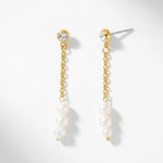 Joy Waterproof Long Post Chain Pearl & CZ Earring 18K Gold Plating - DANSK Copenhagen