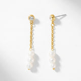 Joy Waterproof Long Post Chain Pearl & CZ Earring 18K Gold Plating - DANSK Copenhagen