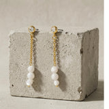 Joy Waterproof Long Post Chain Pearl & CZ Earring 18K Gold Plating - DANSK Copenhagen