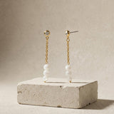 Joy Waterproof Long Post Chain Pearl & CZ Earring 18K Gold Plating - DANSK Copenhagen