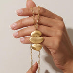 KLARA Waterproof 18K Gold Plated Long Necklace - Brushed Stainless Steel - DANSK Copenhagen
