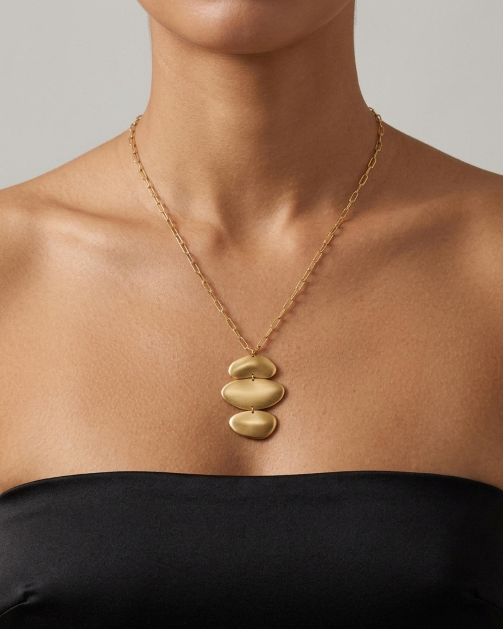 KLARA Waterproof 18K Gold Plated Long Necklace - Brushed Stainless Steel - DANSK Copenhagen