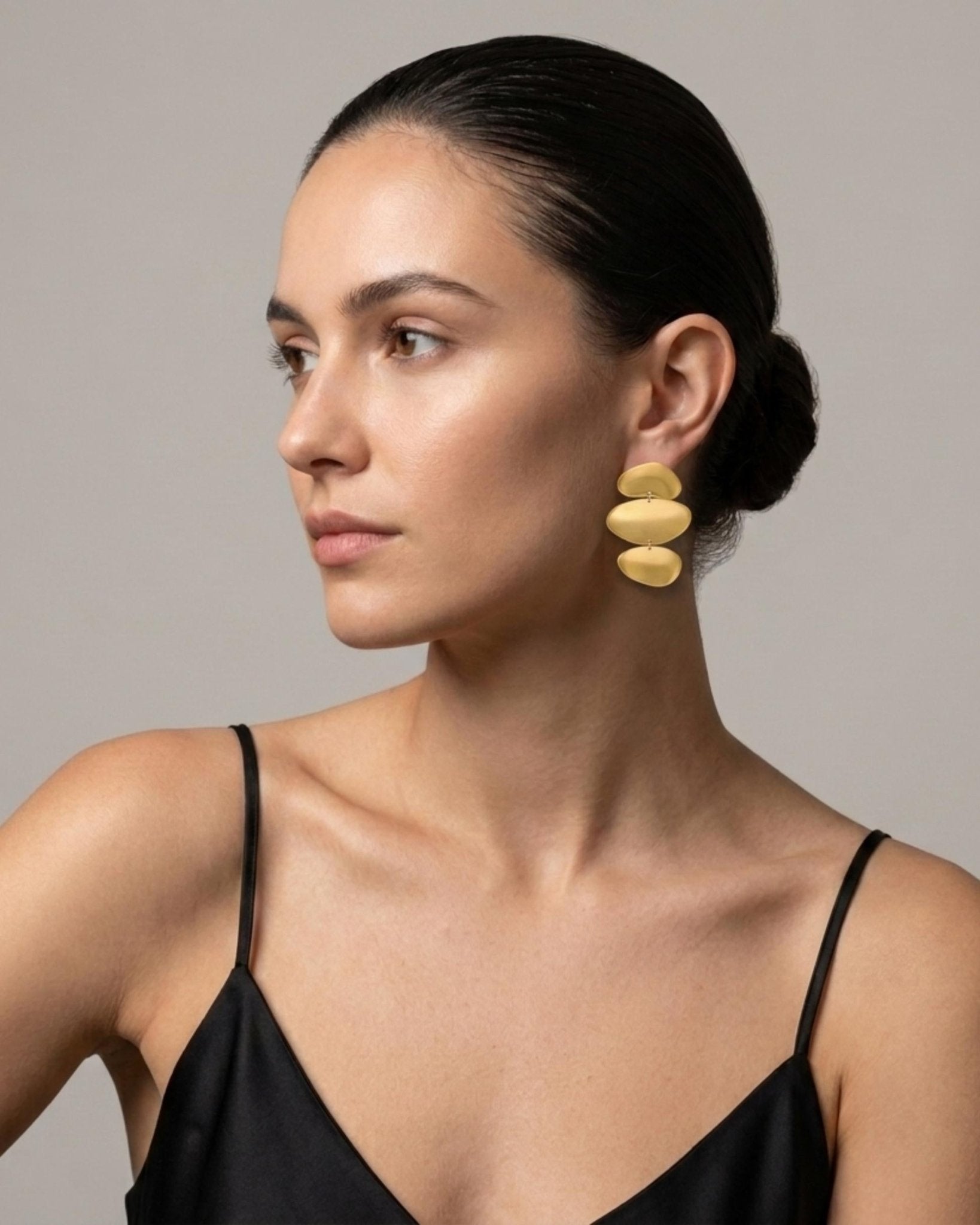 KLARA Waterproof 18K Gold Plated Statement Earrings - Brushed Stainless Steel - DANSK Copenhagen