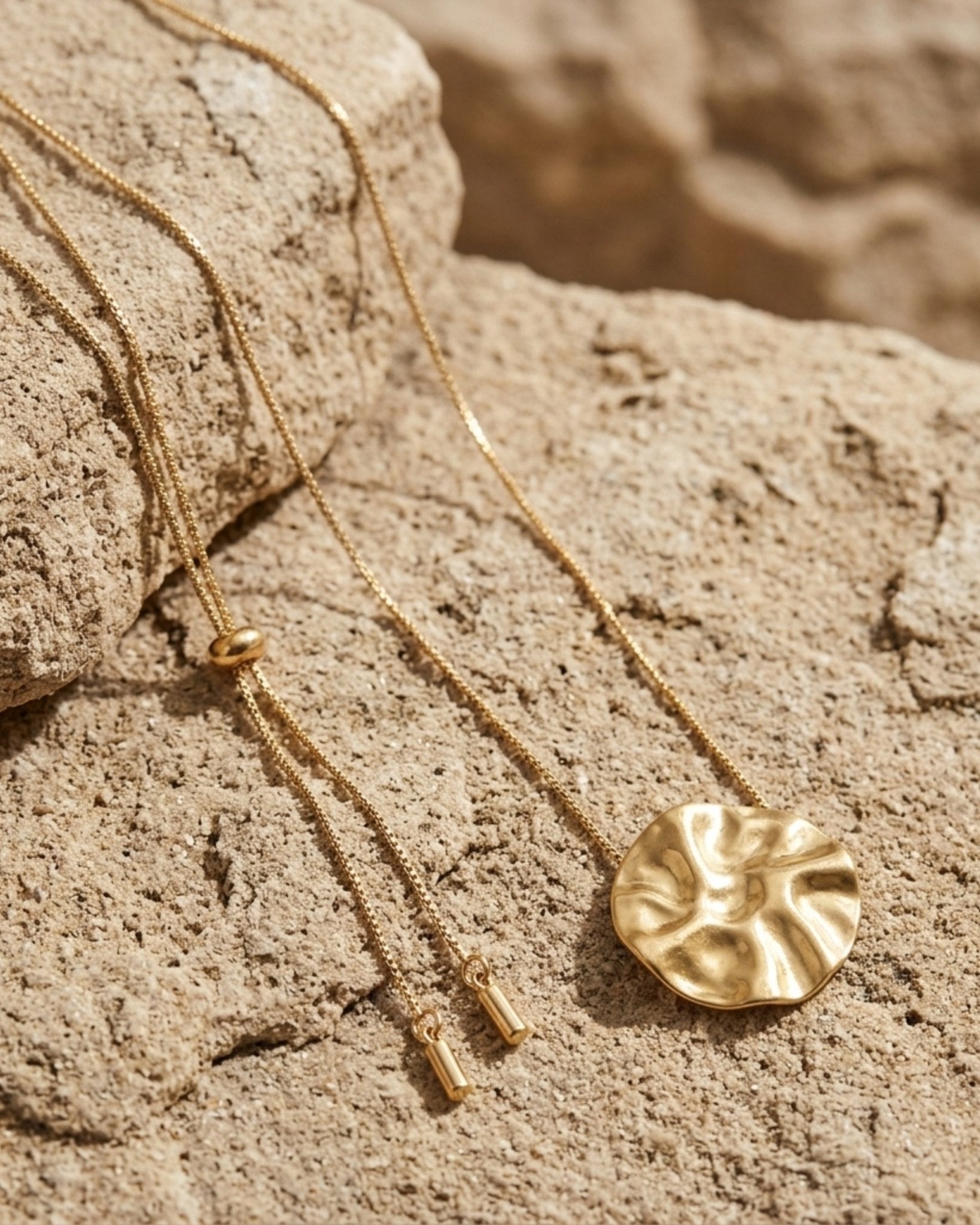 LINN Waterproof 18K Gold Plated Long Necklace - Adjustable Chain & Brushed Stainless Steel - DANSK Copenhagen