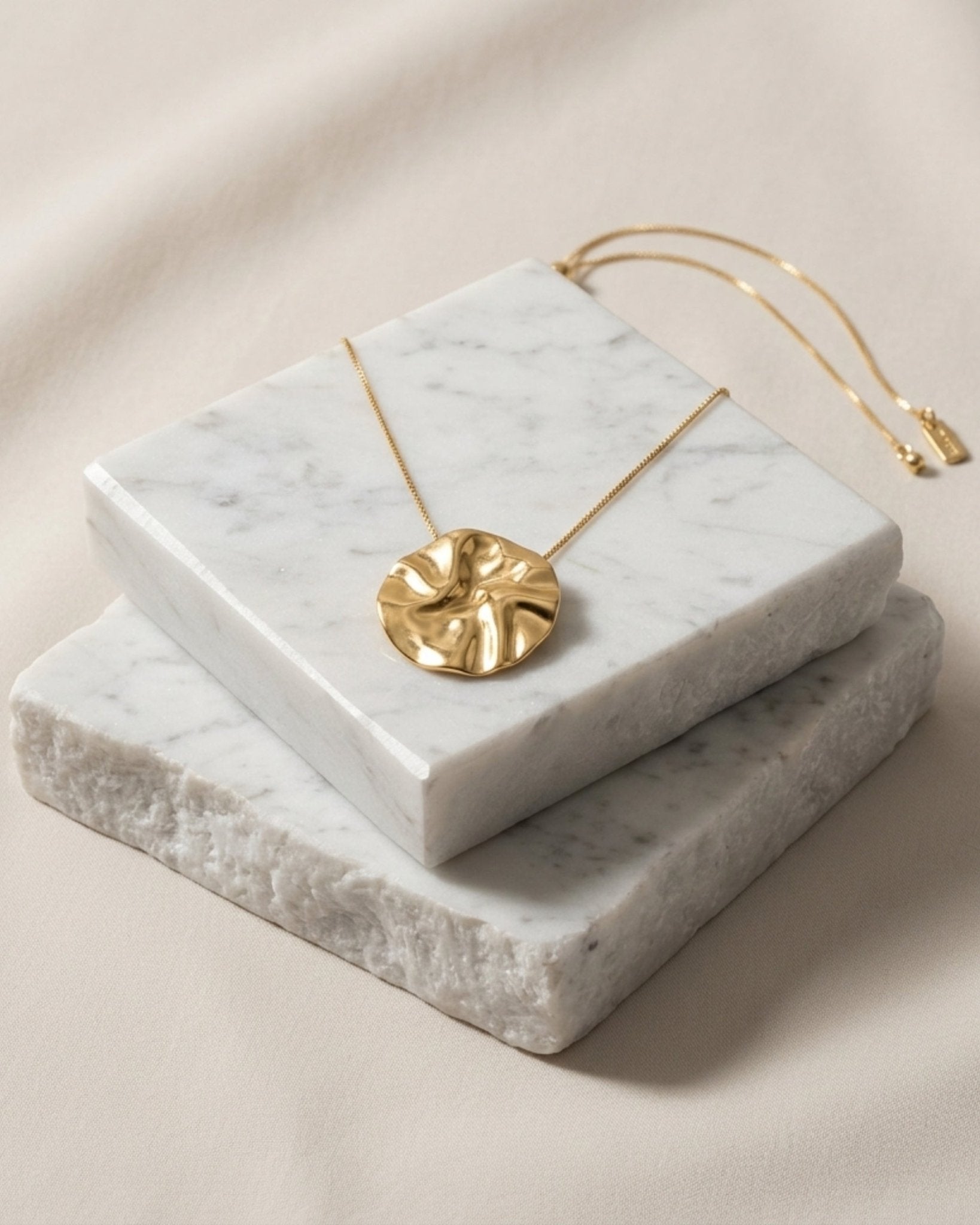 LINN Waterproof 18K Gold Plated Long Necklace - Adjustable Chain & Brushed Stainless Steel - DANSK Copenhagen
