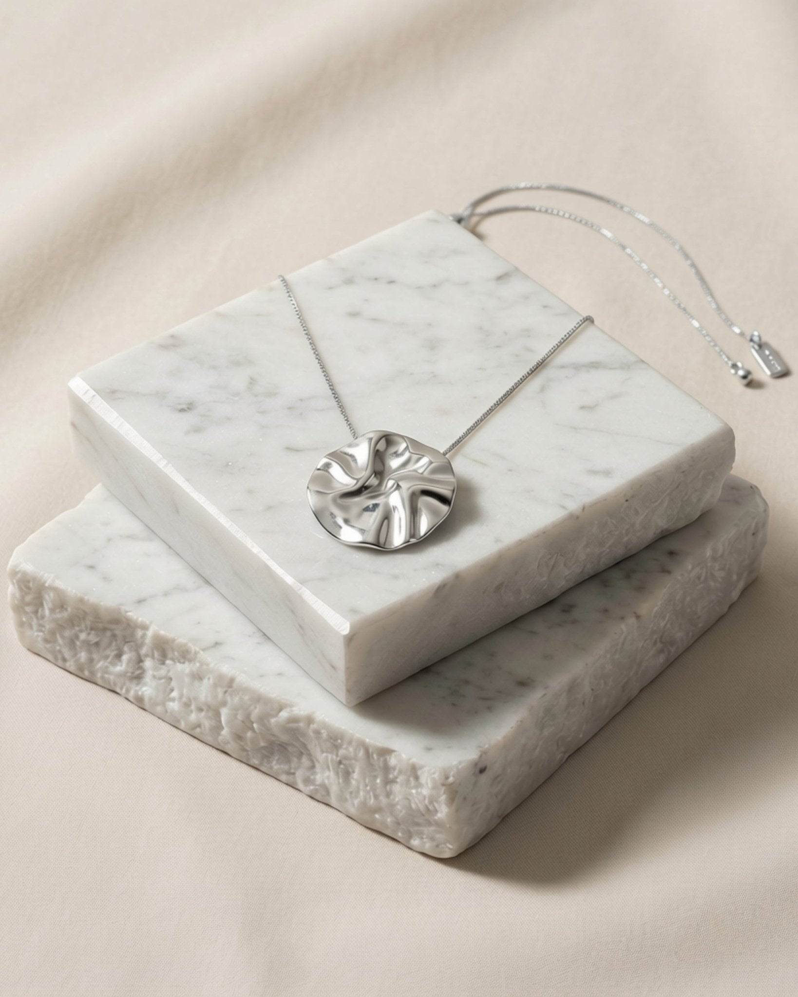 LINN Waterproof Silver Stainless Steel Long Necklace - Adjustable Chain & Brushed Finished - DANSK Copenhagen