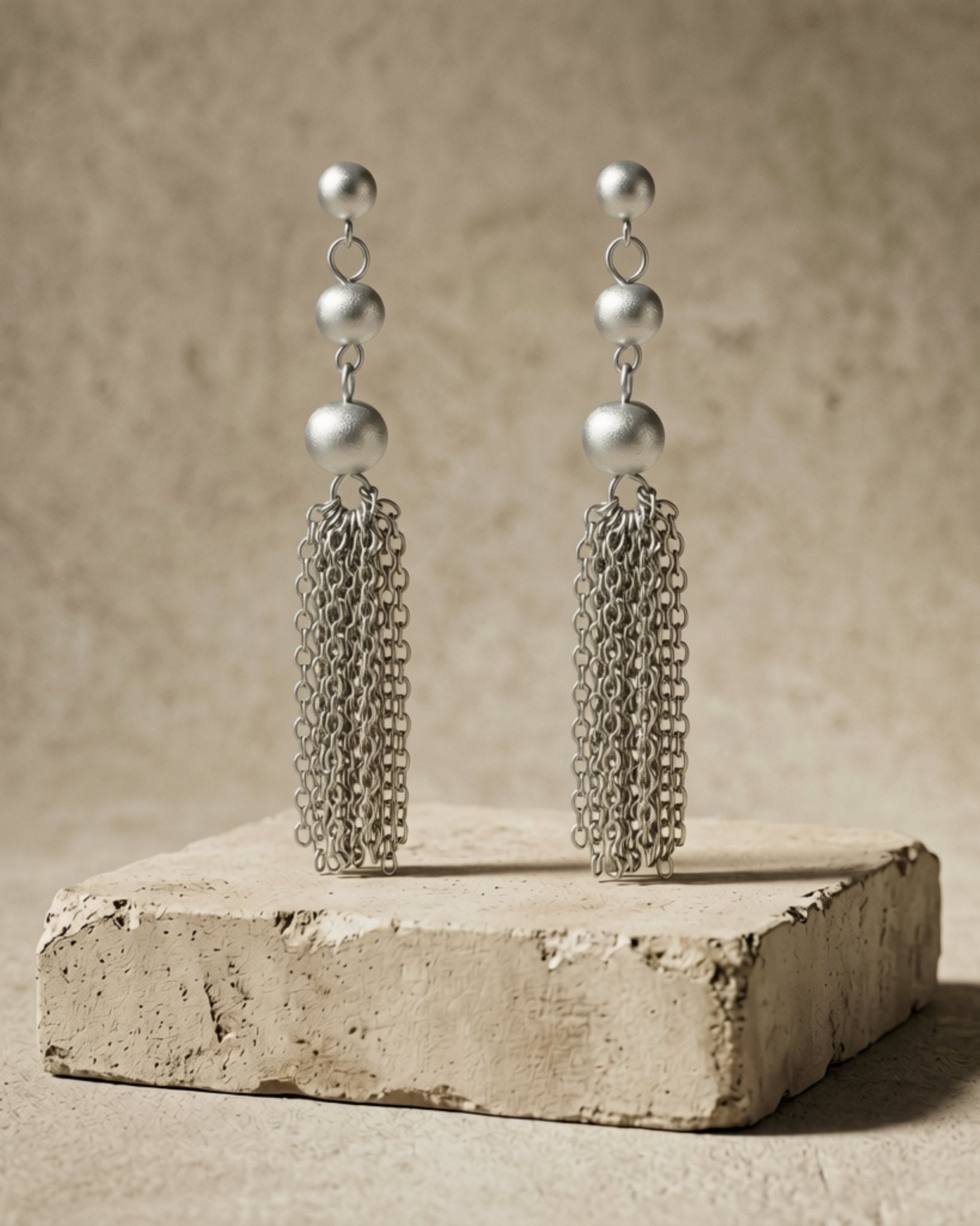 LINNEA Waterproof Silver Stainless Steel Statement Earrings - Sanded Finish - DANSK Copenhagen