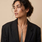 LINNEA Waterproof Silver Stainless Steel Y Necklace - Sanded Finish - DANSK Copenhagen