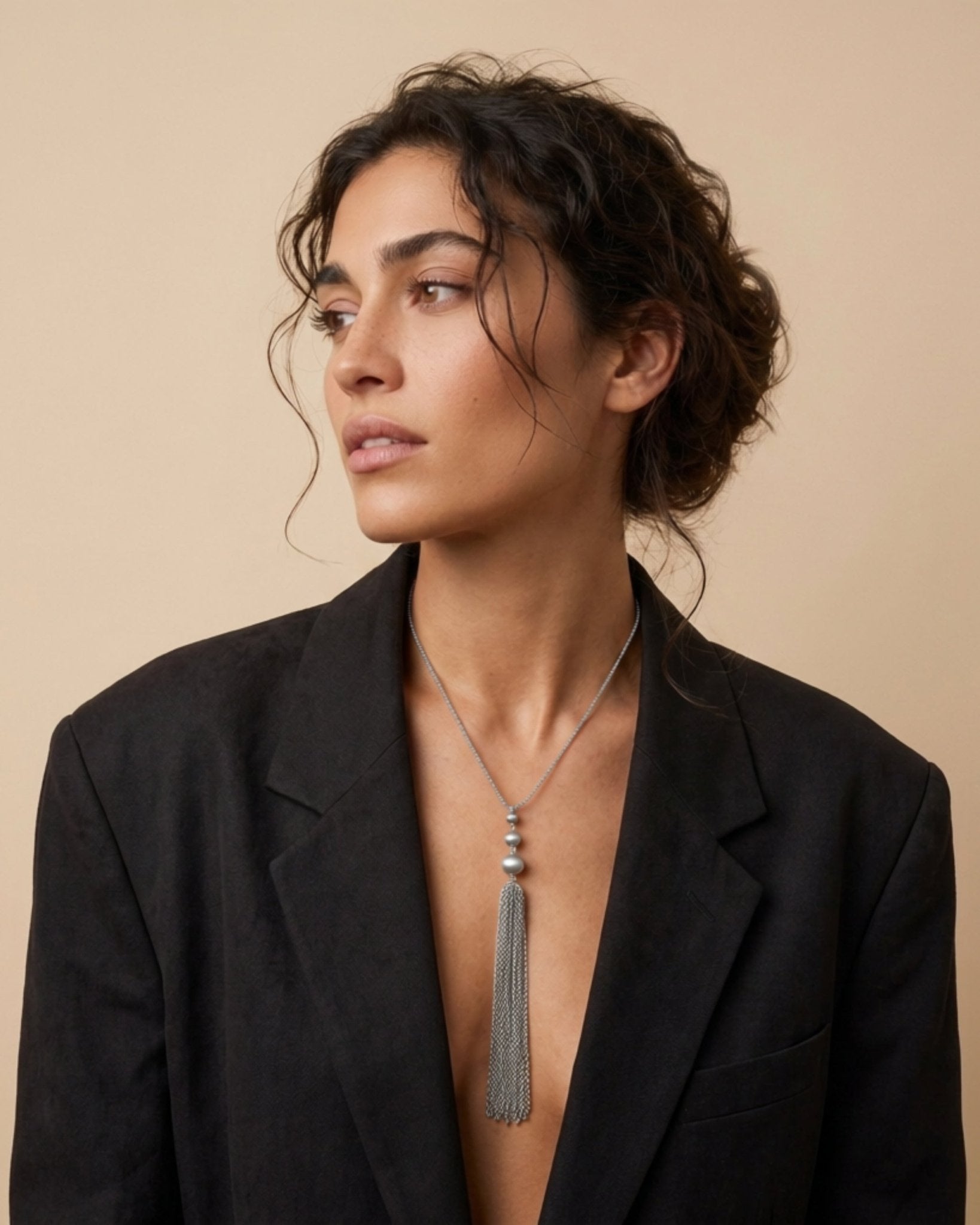 LINNEA Waterproof Silver Stainless Steel Y Necklace - Sanded Finish - DANSK Copenhagen