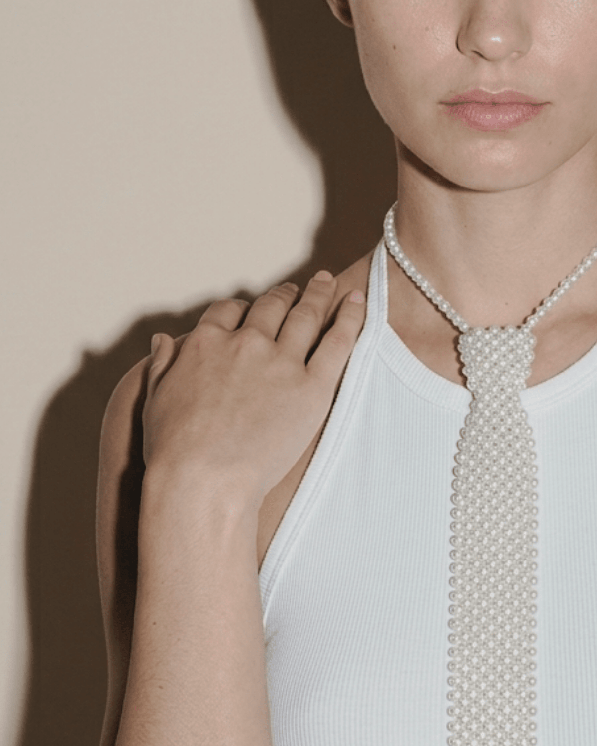 Lisa Neck Tie Cream Pearls Adjustable -DNSK Copenhagen