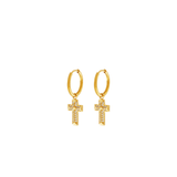 Love Waterproof Clear Multi CZ Cross Huggie Earring Gold Plating - DANSK Copenhagen