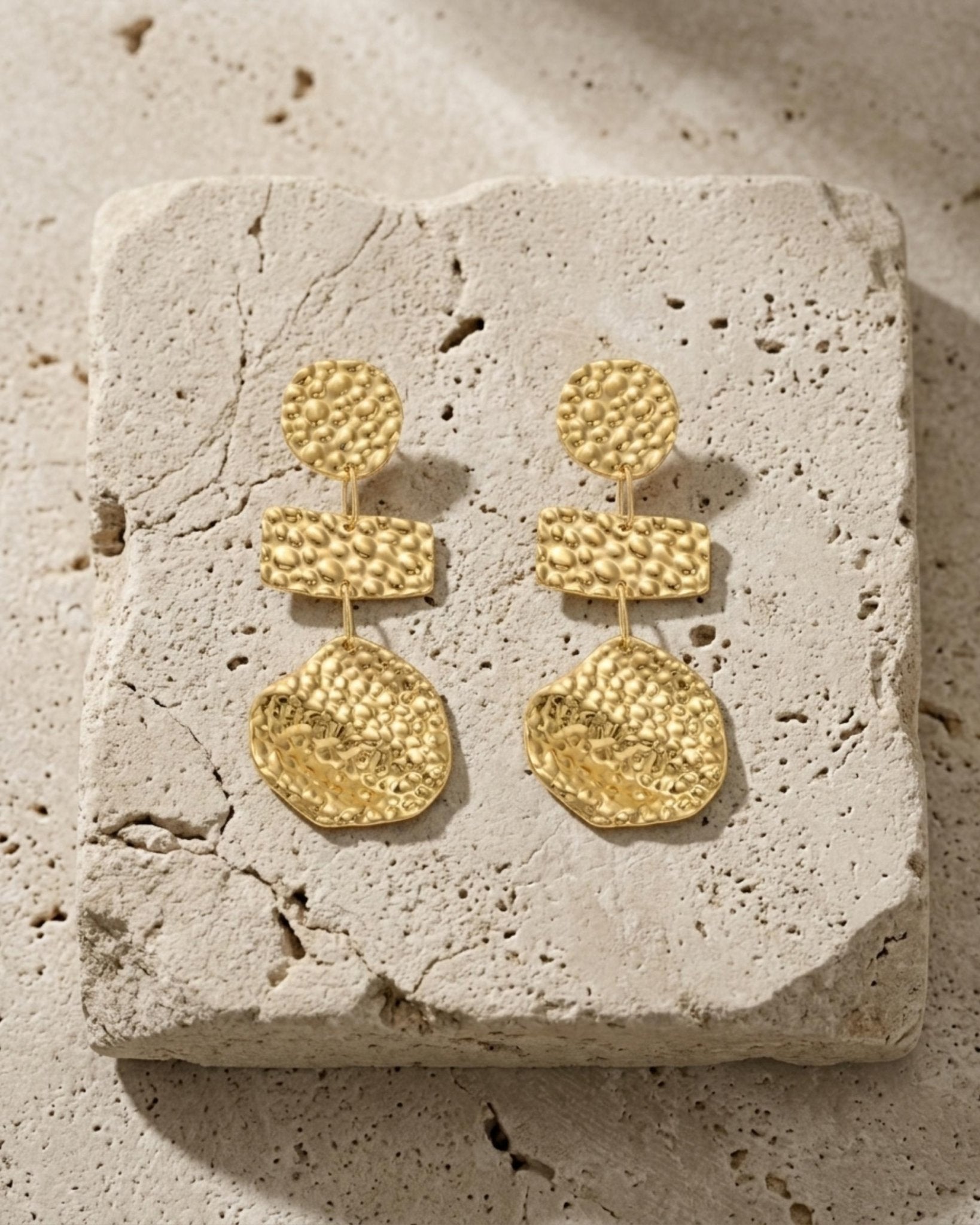 MARIN Waterproof 18K Gold Plated Statement Earrings – Hammered Stainless Steel - DANSK Copenhagen