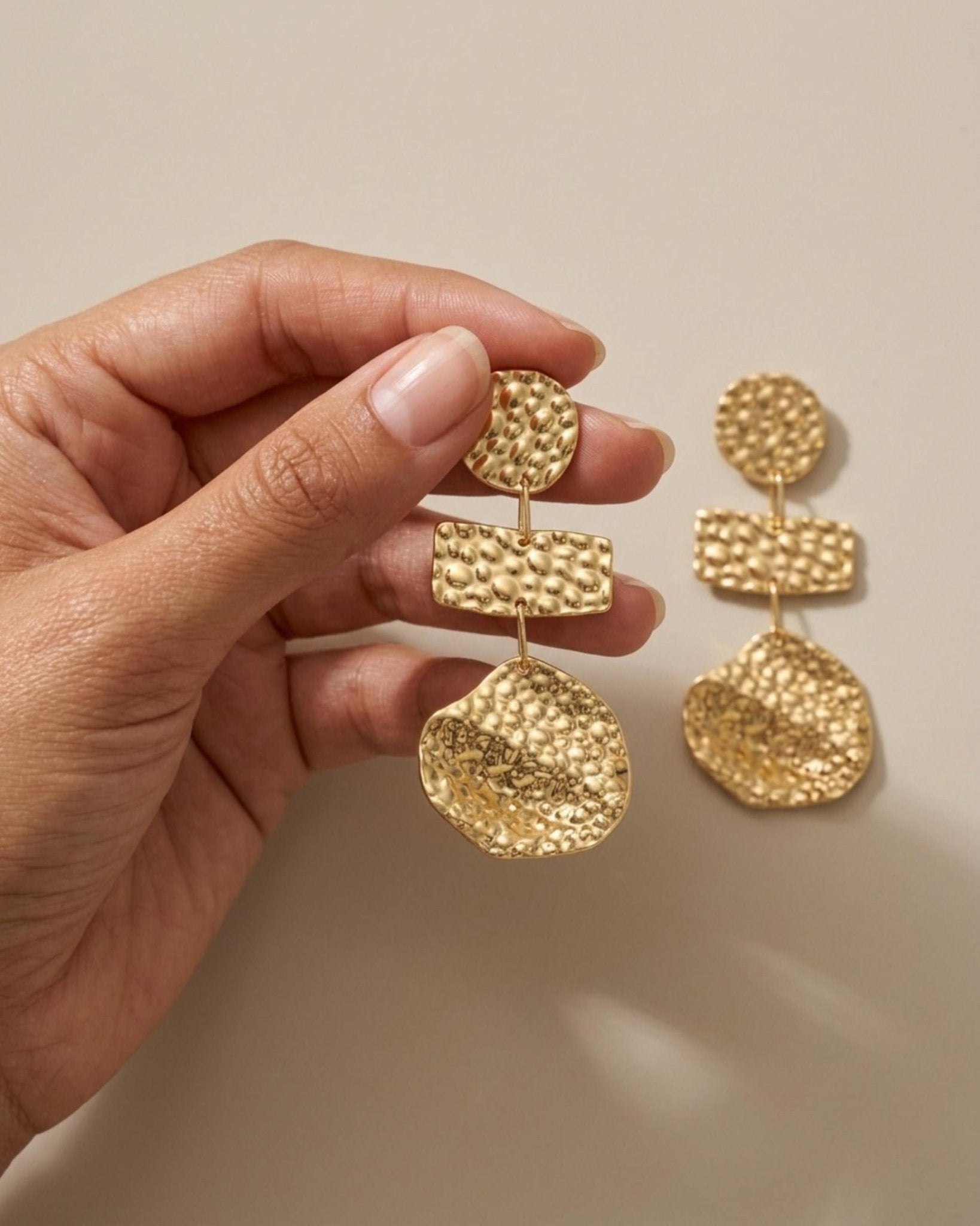 MARIN Waterproof 18K Gold Plated Statement Earrings – Hammered Stainless Steel - DANSK Copenhagen