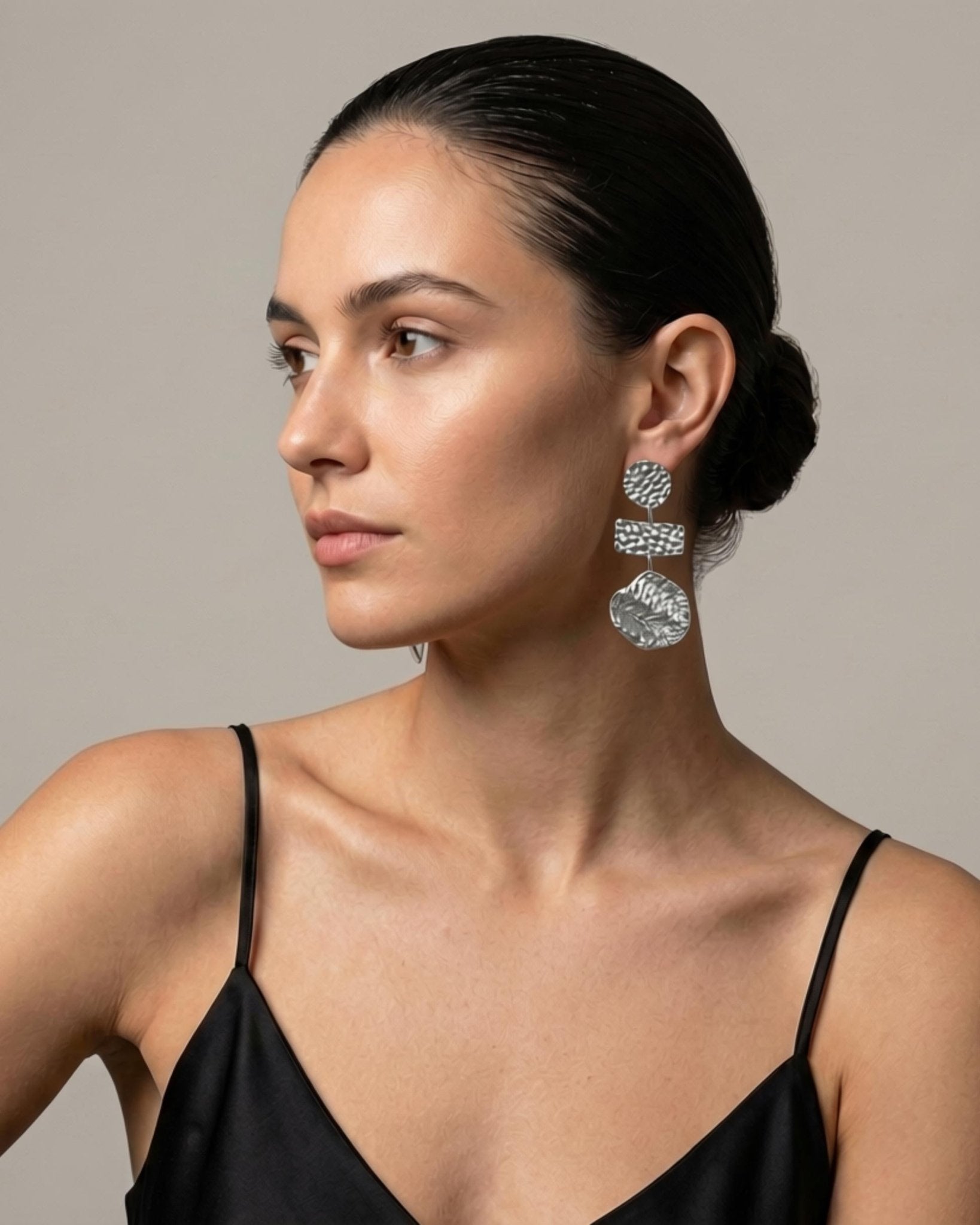 MARIN Waterproof Silver Stainless Steel Statement Earrings – Hammered Finish - DANSK Copenhagen