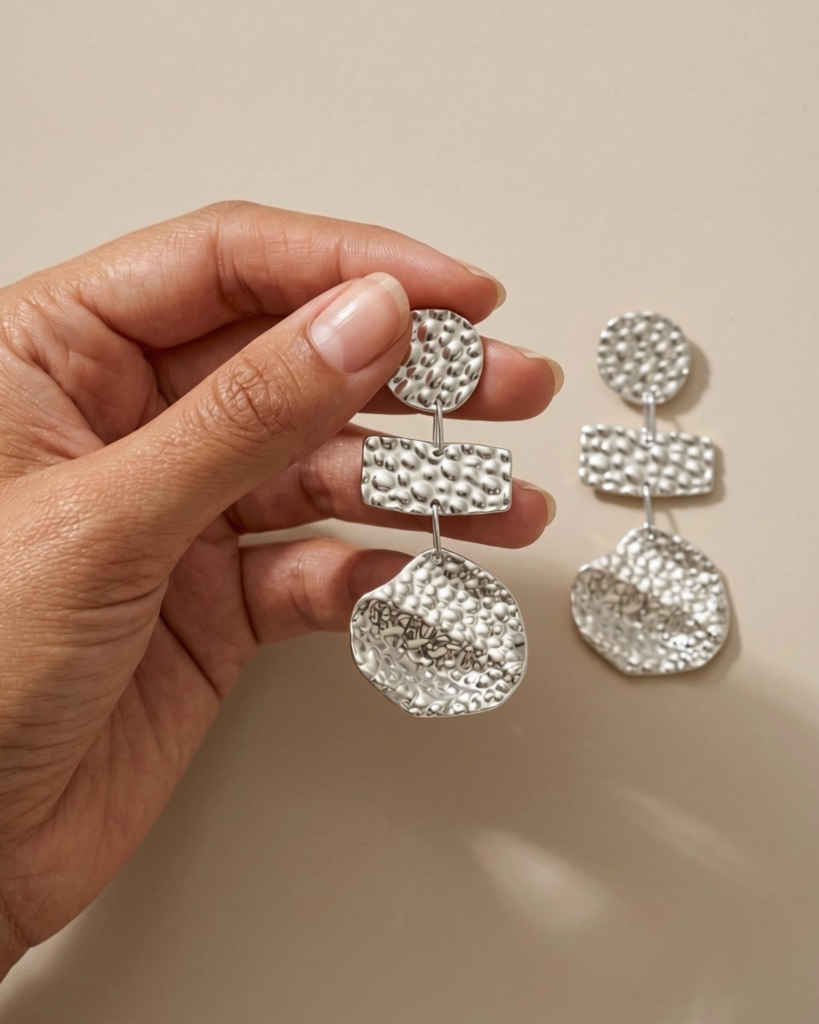 MARIN Waterproof Silver Stainless Steel Statement Earrings – Hammered Finish - DANSK Copenhagen