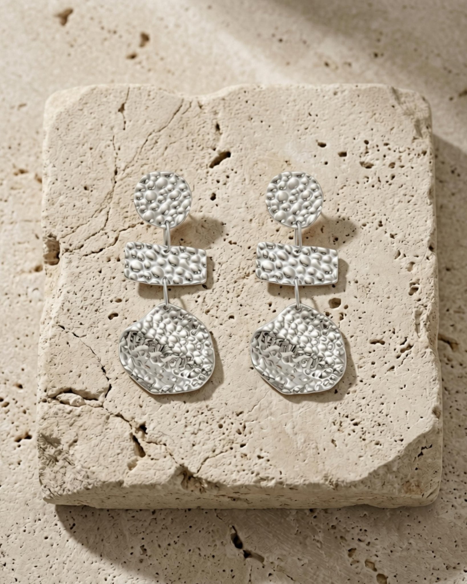 MARIN Waterproof Silver Stainless Steel Statement Earrings – Hammered Finish - DANSK Copenhagen