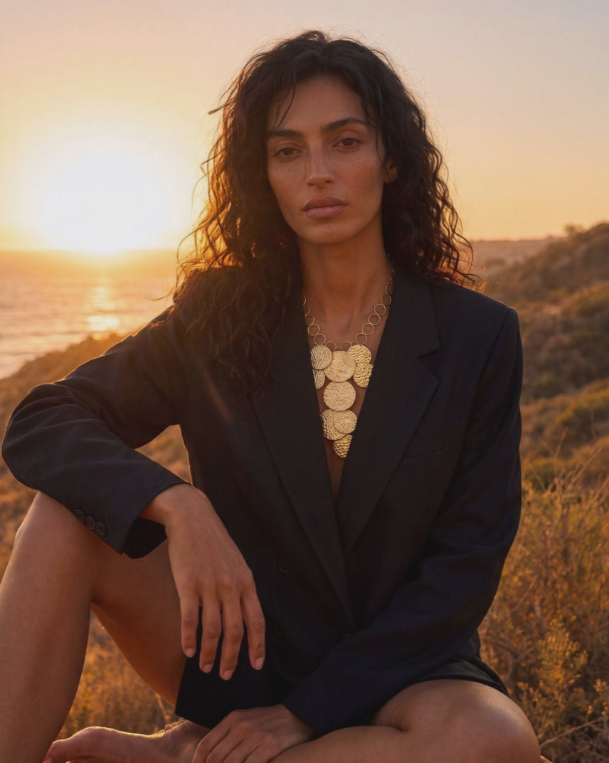 Video for VILJA Waterproof 18K Gold Plated Short Statement Necklace - Hammered/Polished Stainless Steel