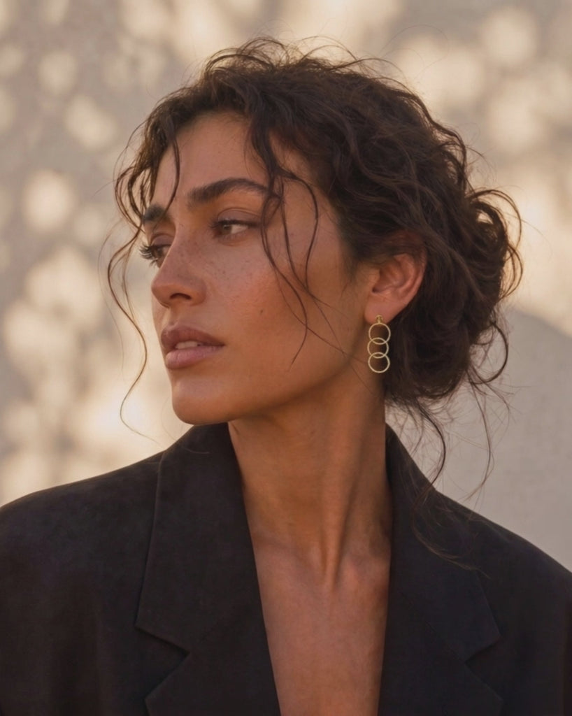 Video for VILJA Waterproof 18K Gold Plated Statement Earrings - Structured Stainless Steel