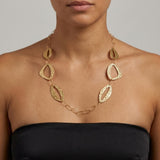 RAGNA Waterproof 18K Gold Plated Long Statement Necklace - Hammered Stainless Steel - DANSK Copenhagen