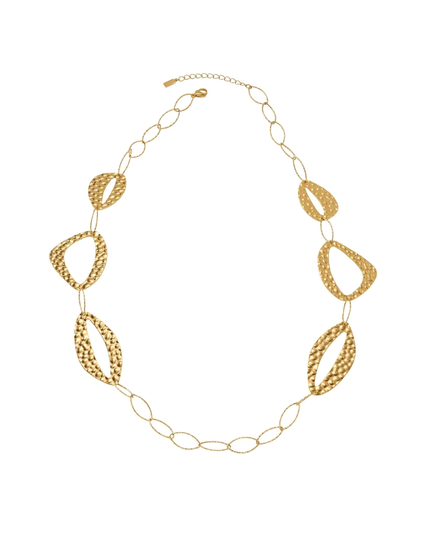 RAGNA Waterproof 18K Gold Plated Long Statement Necklace - Hammered Stainless Steel - DANSK Copenhagen