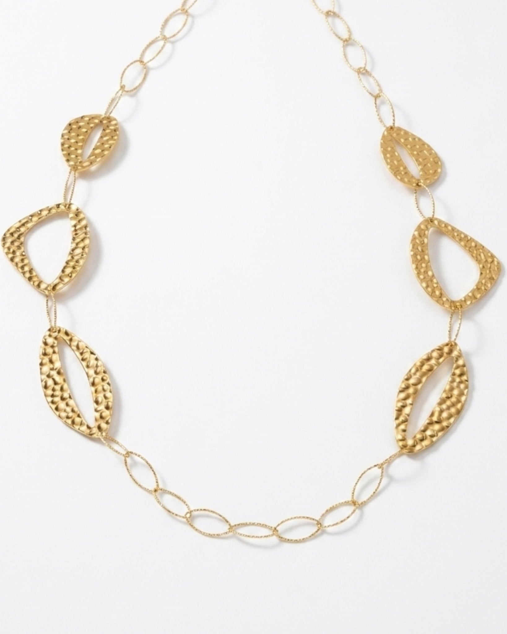 RAGNA Waterproof 18K Gold Plated Long Statement Necklace - Hammered Stainless Steel - DANSK Copenhagen