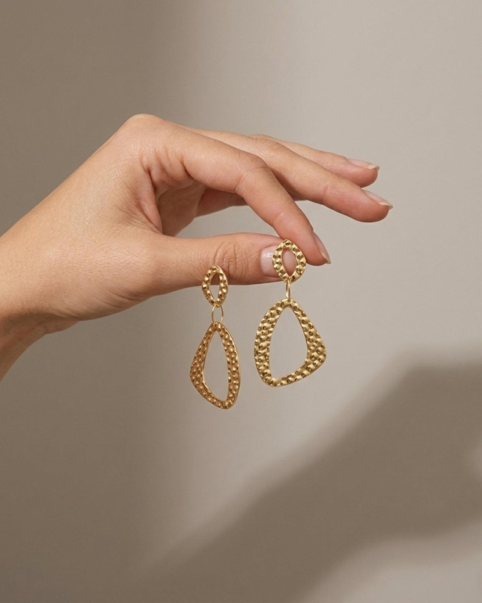 RAGNA Waterproof 18K Gold Plated Original Earrings - Hammered Stainless Steel - DANSK Copenhagen
