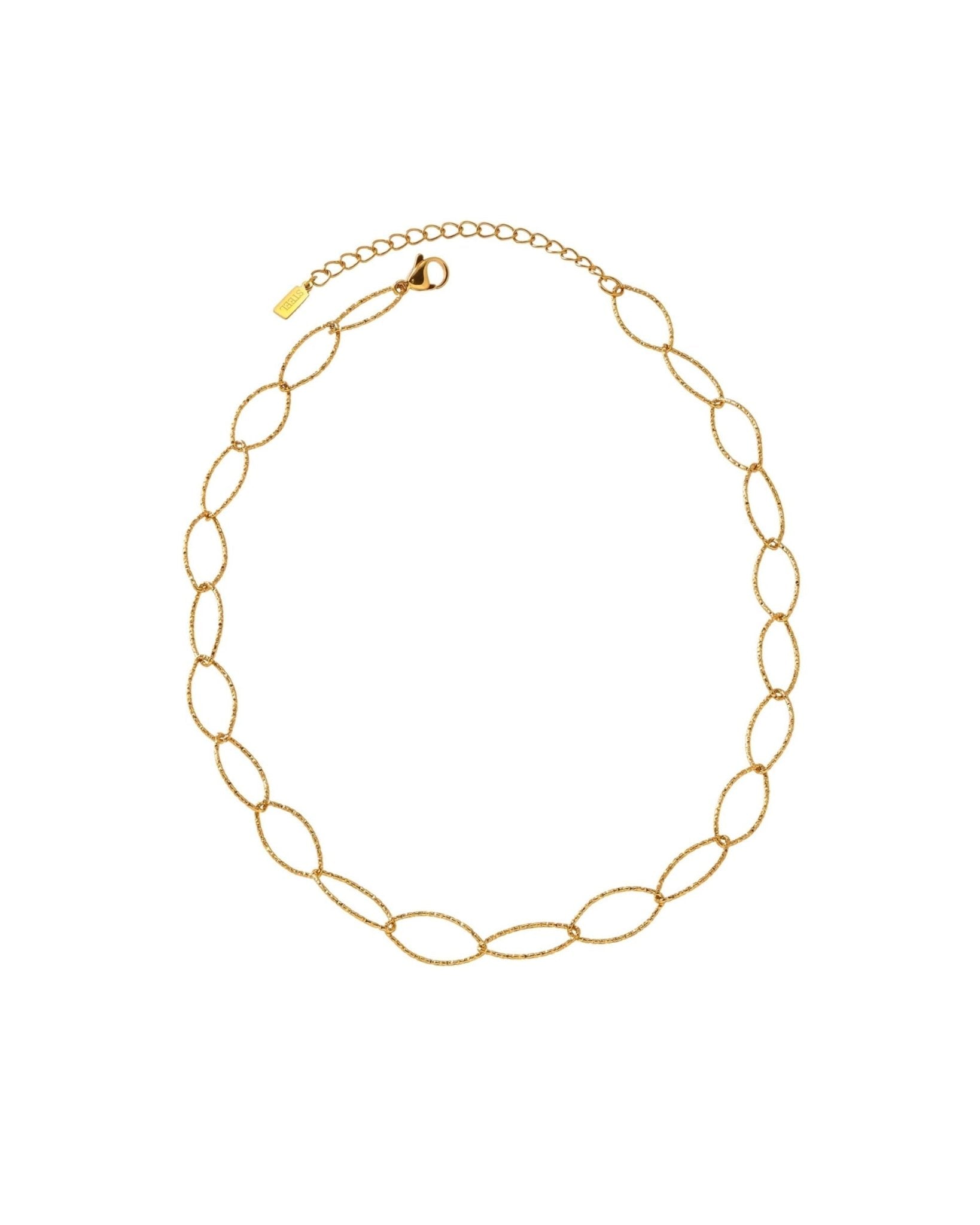 RAGNA Waterproof 18K Gold Plated Oval Link Necklace - Structured Stainless Steel - DANSK Copenhagen