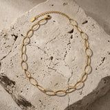 RAGNA Waterproof 18K Gold Plated Oval Link Necklace - Structured Stainless Steel - DANSK Copenhagen