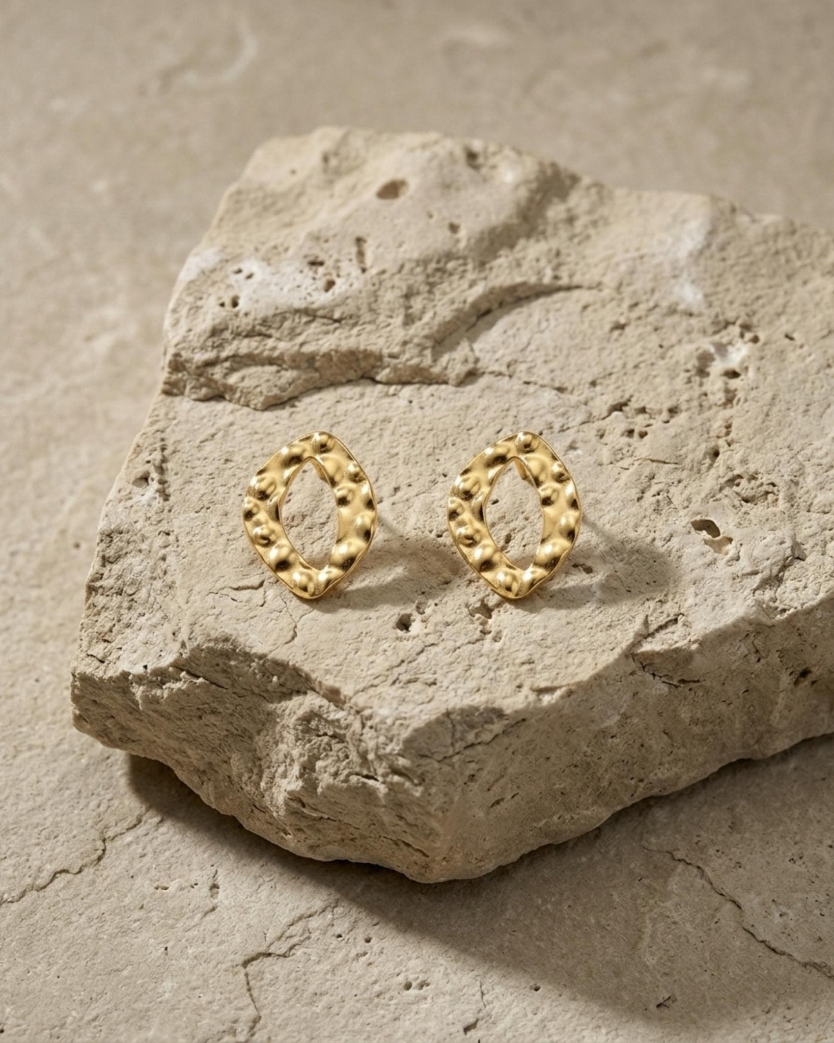 RAGNA Waterproof 18K Gold Plated Post Earring - Hammered Stainless Steel - DANSK Copenhagen