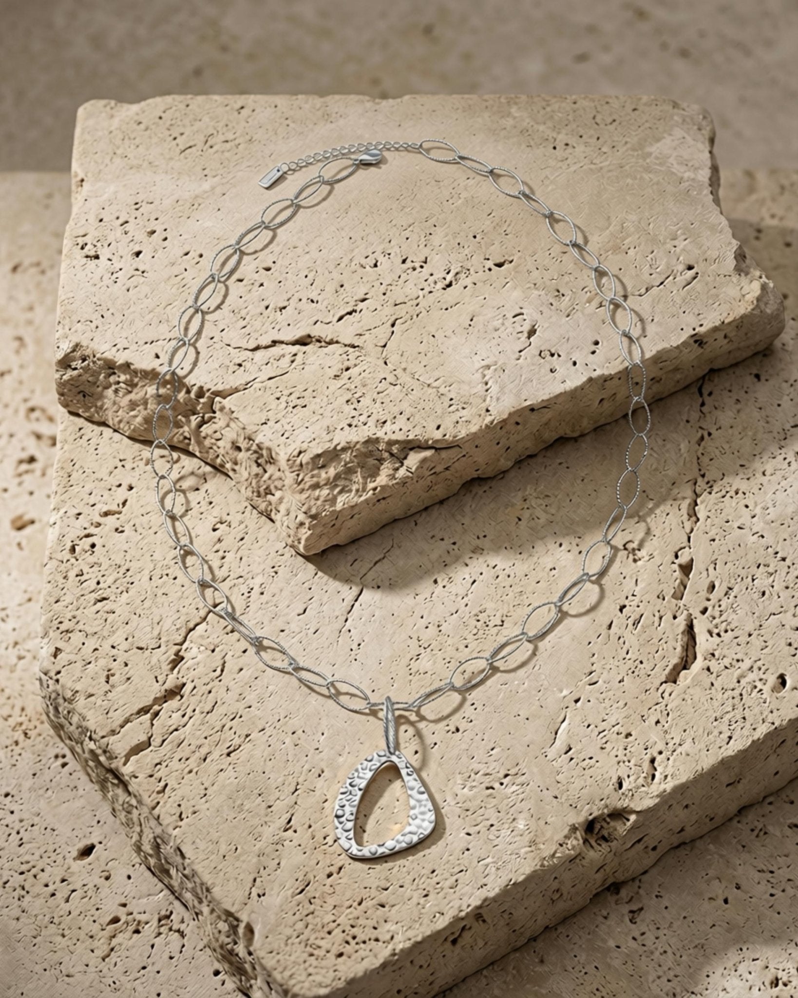 RAGNA Waterproof Silver Stainless Steel Long Minimalistic Necklace - Hammered Finish - DANSK Copenhagen