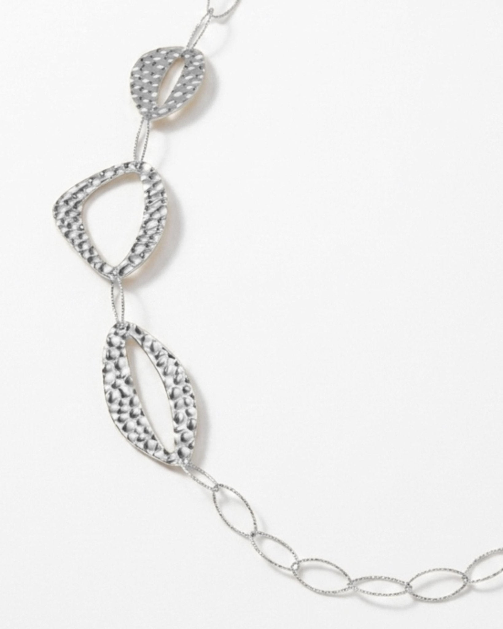RAGNA Waterproof Silver Stainless Steel Long Statement Necklace - Hammered Finish - DANSK Copenhagen