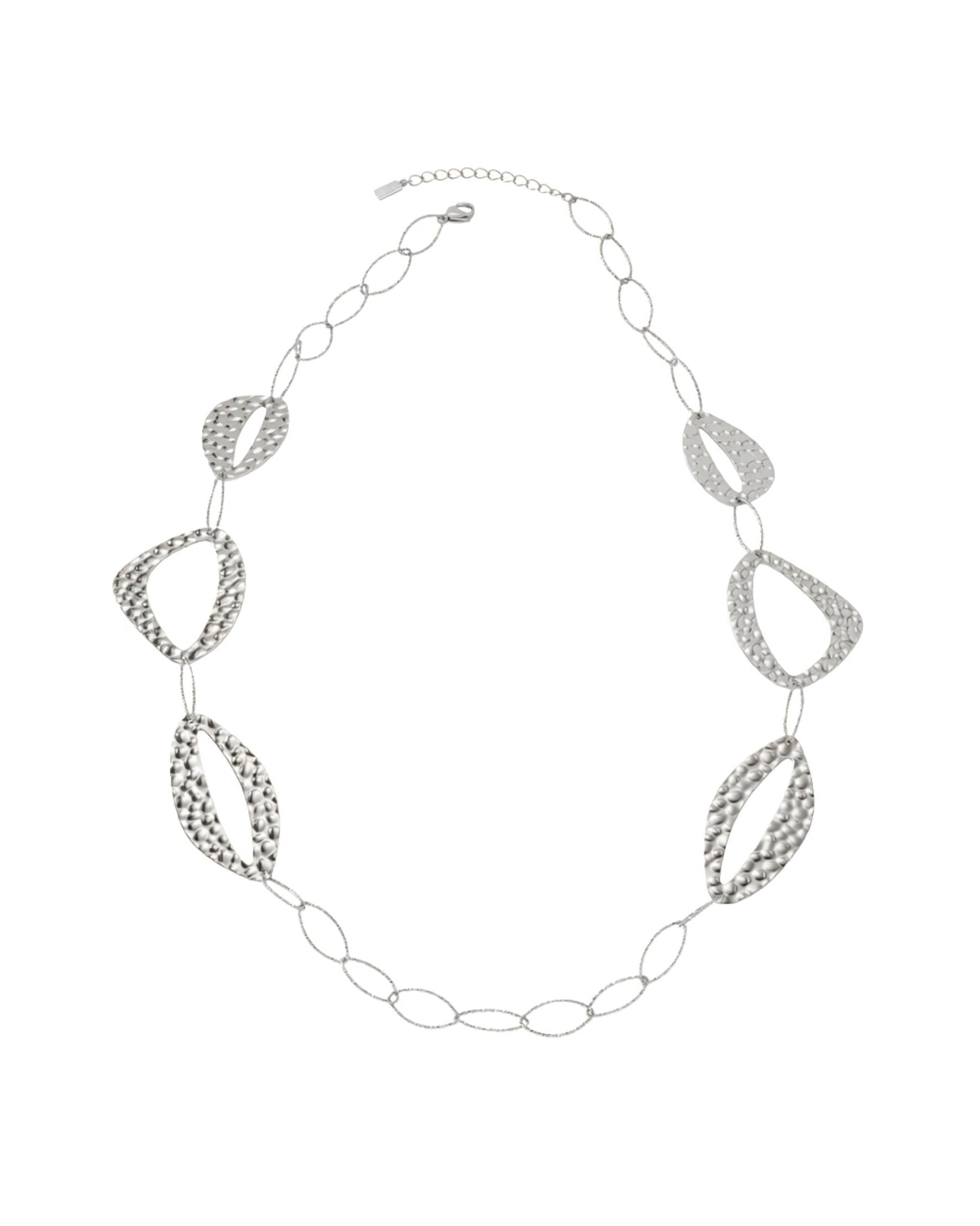 RAGNA Waterproof Silver Stainless Steel Long Statement Necklace - Hammered Finish - DANSK Copenhagen