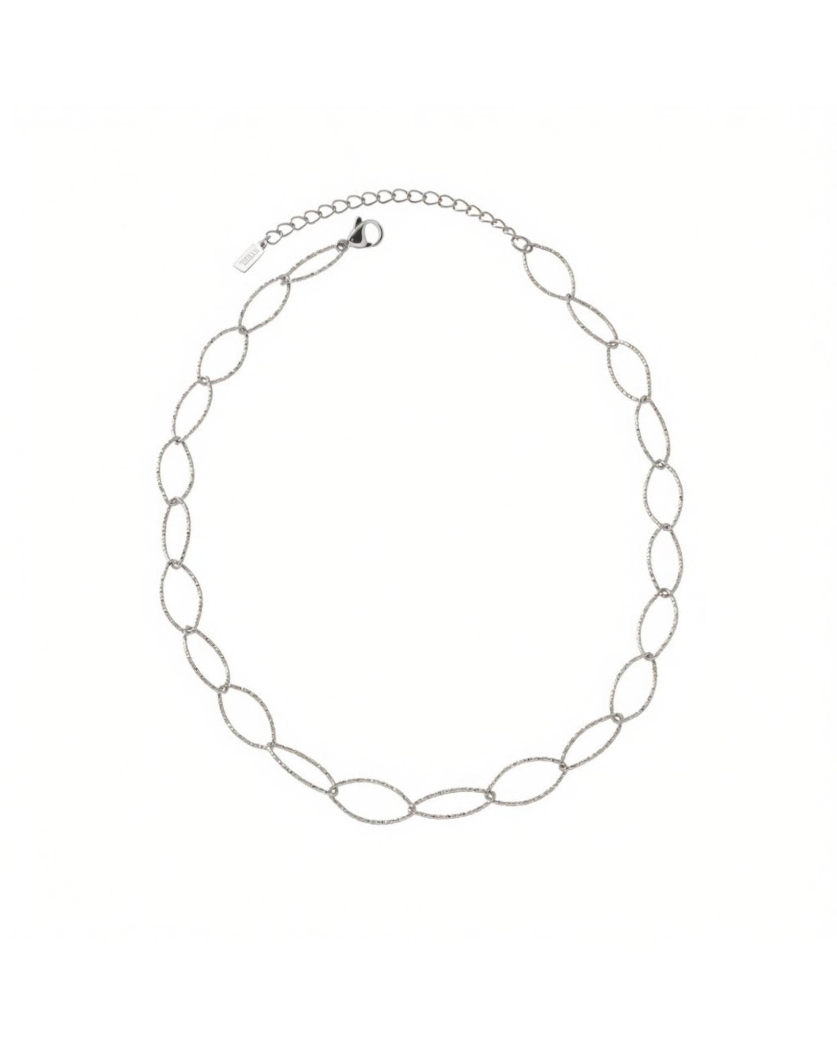 RAGNA Waterproof Silver Stainless Steel Oval Link Necklace - Structured Finish - DANSK Copenhagen