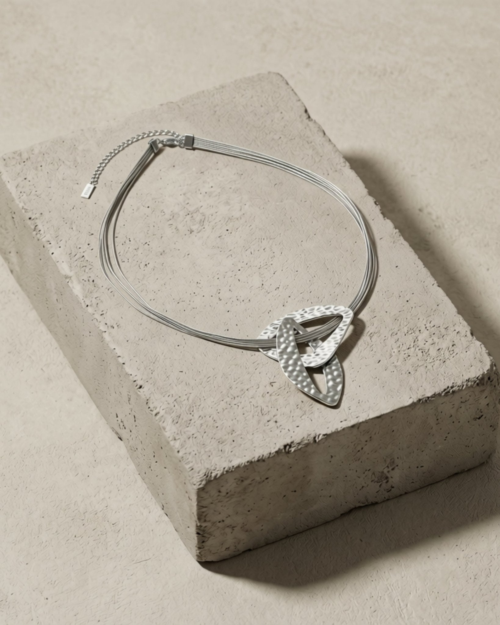 RAGNA Waterproof Silver Stainless Steel Short Statement Necklace - Hammered/Polished Finish - DANSK Copenhagen