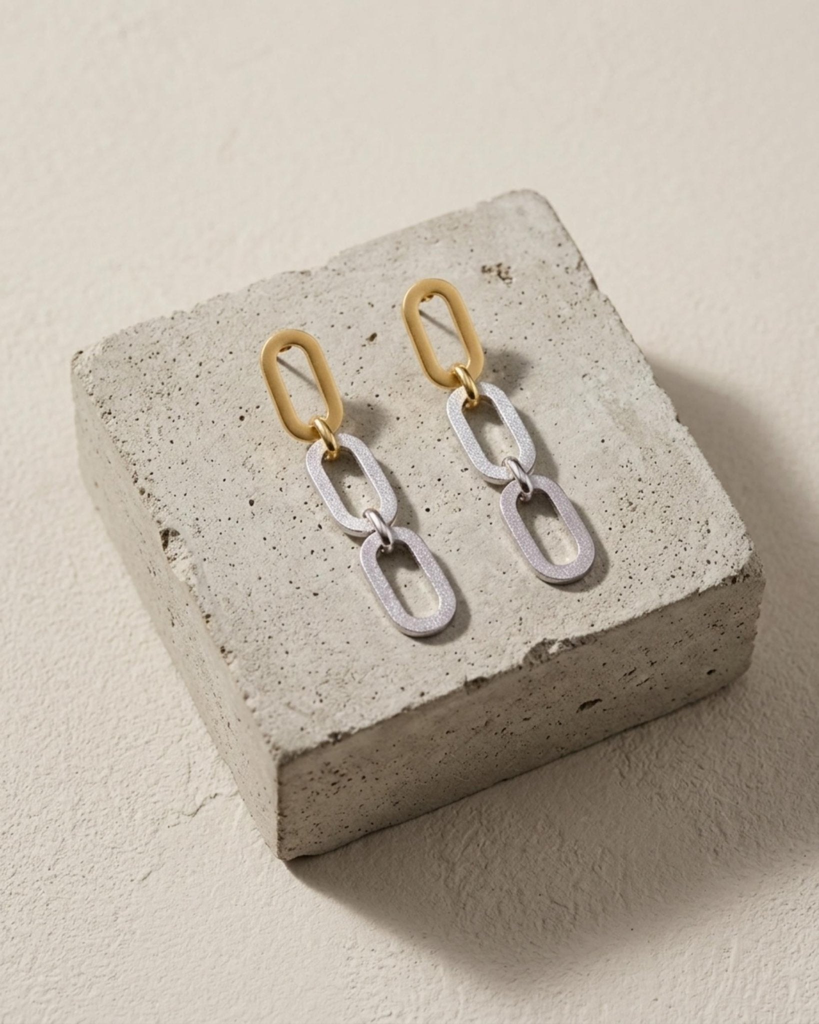 SELMA Waterproof 18K Gold Plated Duo Tone Earrings – Brushed/Sanded Stainless Steel - DANSK Copenhagen