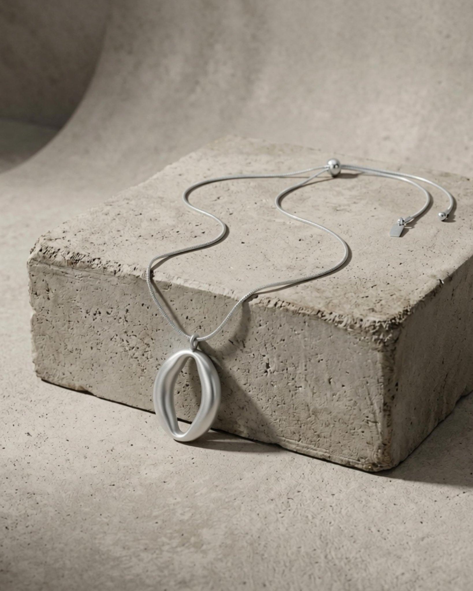 SIGRID Waterproof Silver Stainless Steel Long Necklace - Adjustable Chain & Brushed Finish - DANSK Copenhagen