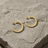 SOL Waterproof 18K Gold Plated Hoops - Hammered Stainless Steel - DANSK Copenhagen