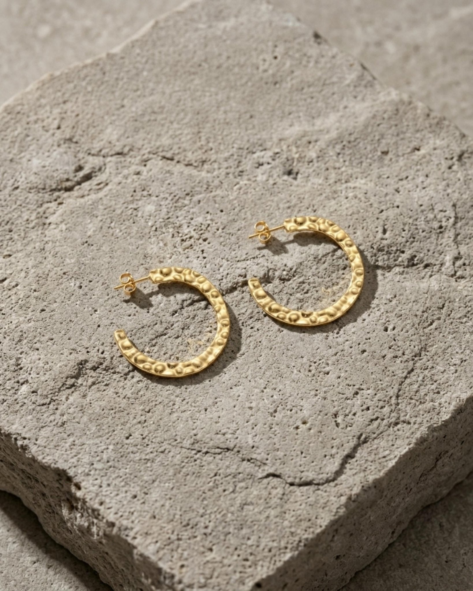 SOL Waterproof 18K Gold Plated Hoops - Hammered Stainless Steel - DANSK Copenhagen