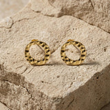 SOL Waterproof 18K Gold Plated Post Earrings - Hammered Stainless Steel - DANSK Copenhagen