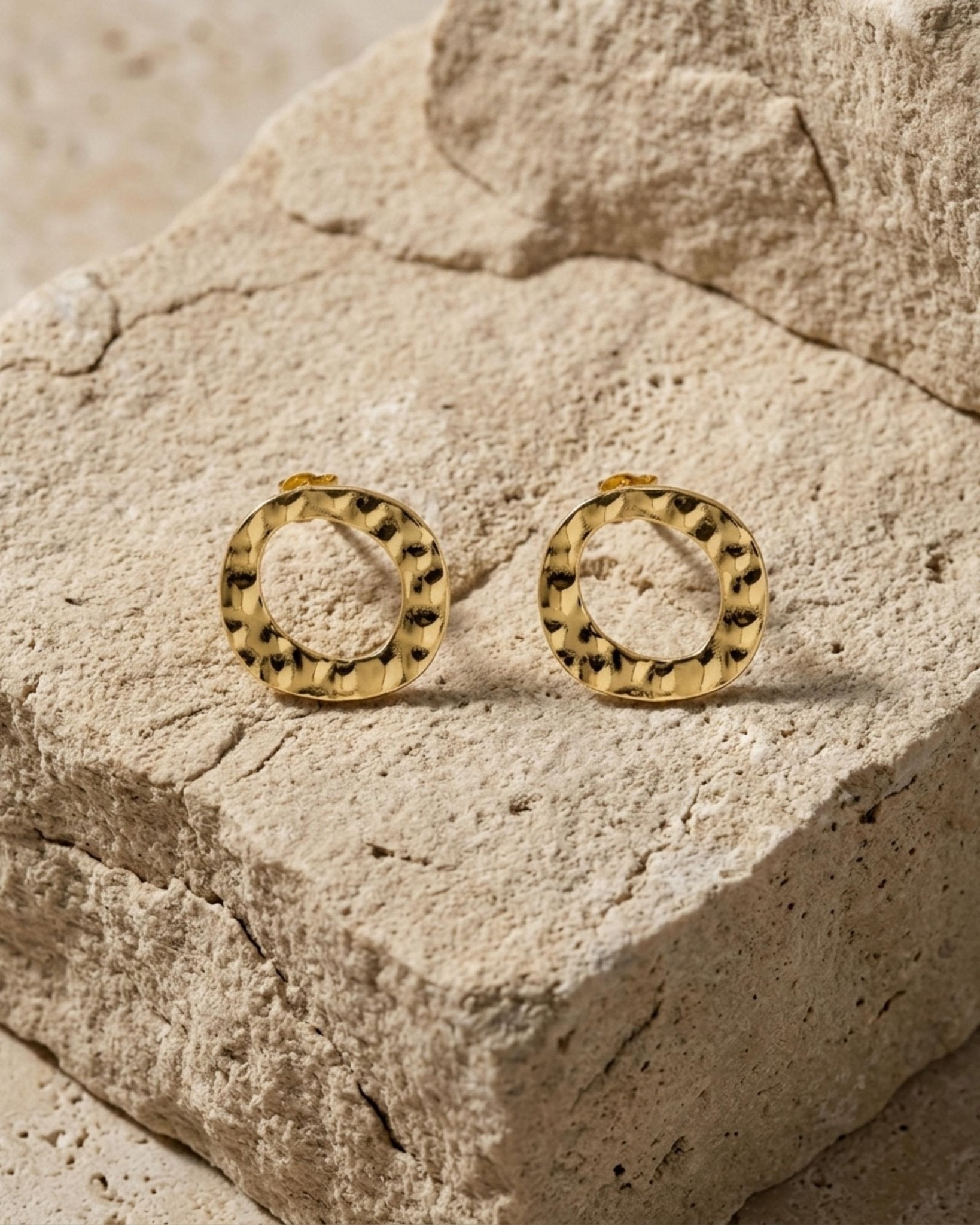 SOL Waterproof 18K Gold Plated Post Earrings - Hammered Stainless Steel - DANSK Copenhagen