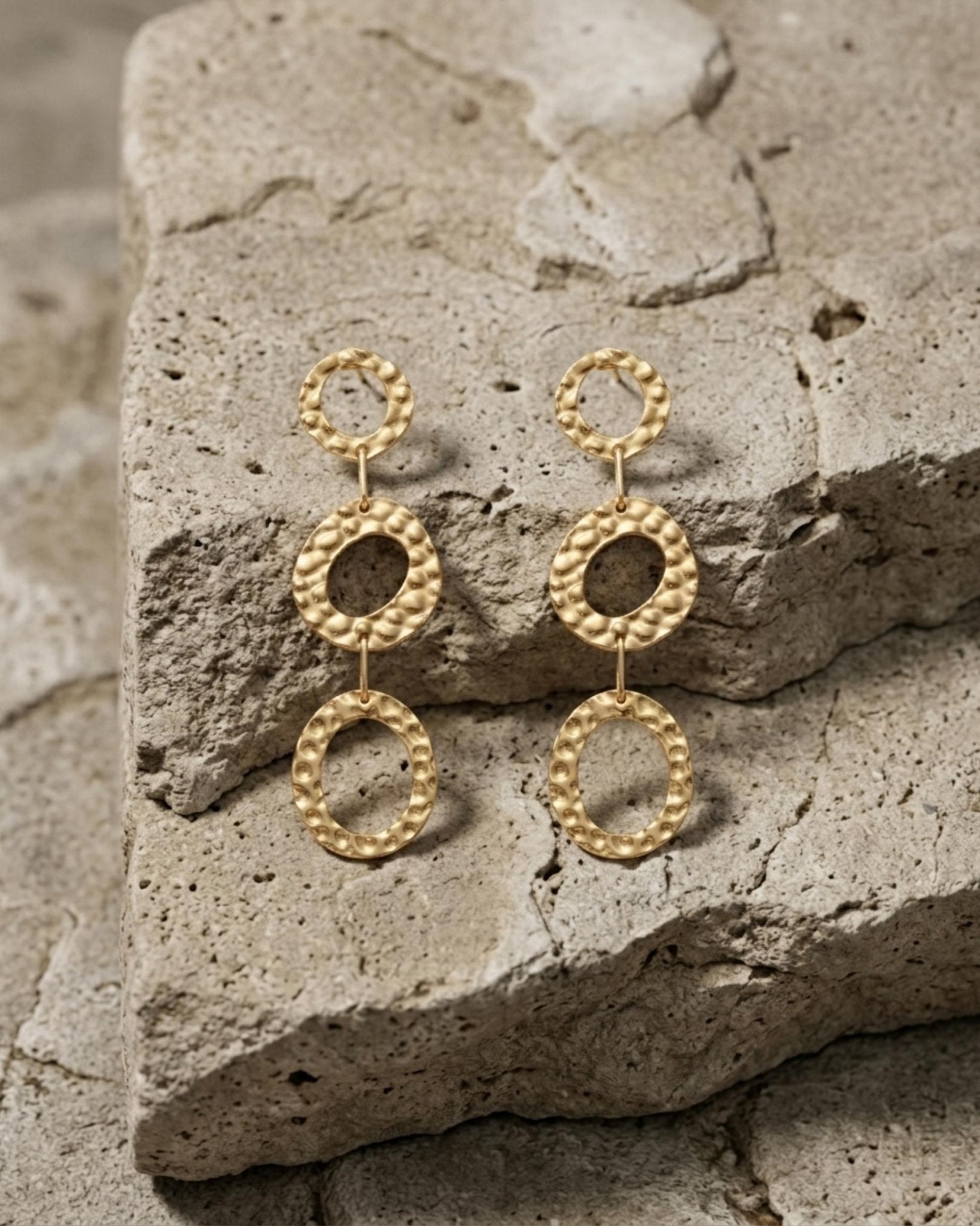 SOL Waterproof 18K Gold Plated Statement Earrings - Hammered Stainless Steel - DANSK Copenhagen