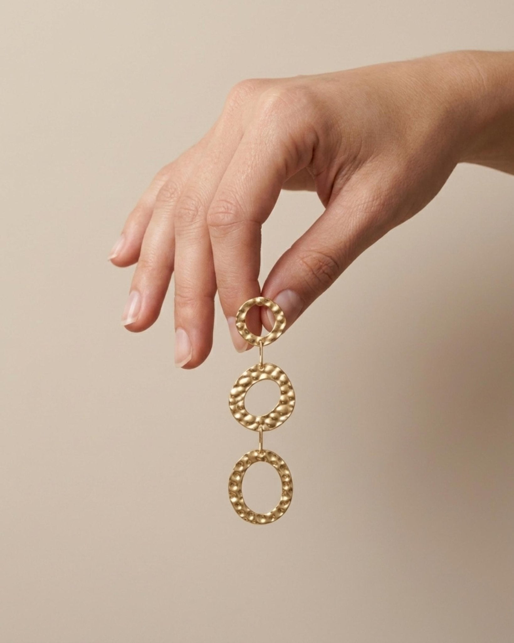 SOL Waterproof 18K Gold Plated Statement Earrings - Hammered Stainless Steel - DANSK Copenhagen