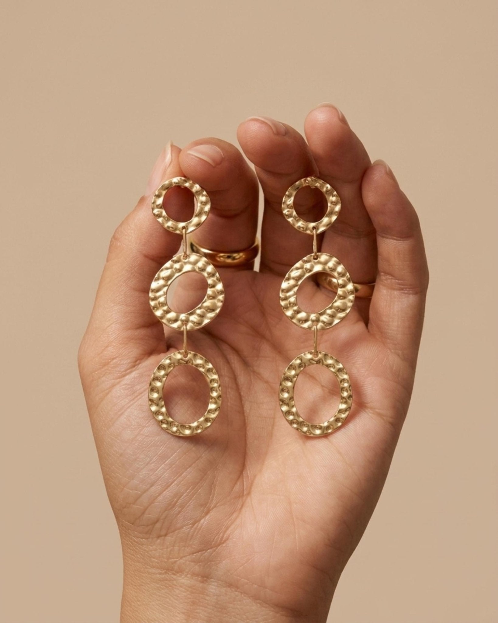 SOL Waterproof 18K Gold Plated Statement Earrings - Hammered Stainless Steel - DANSK Copenhagen