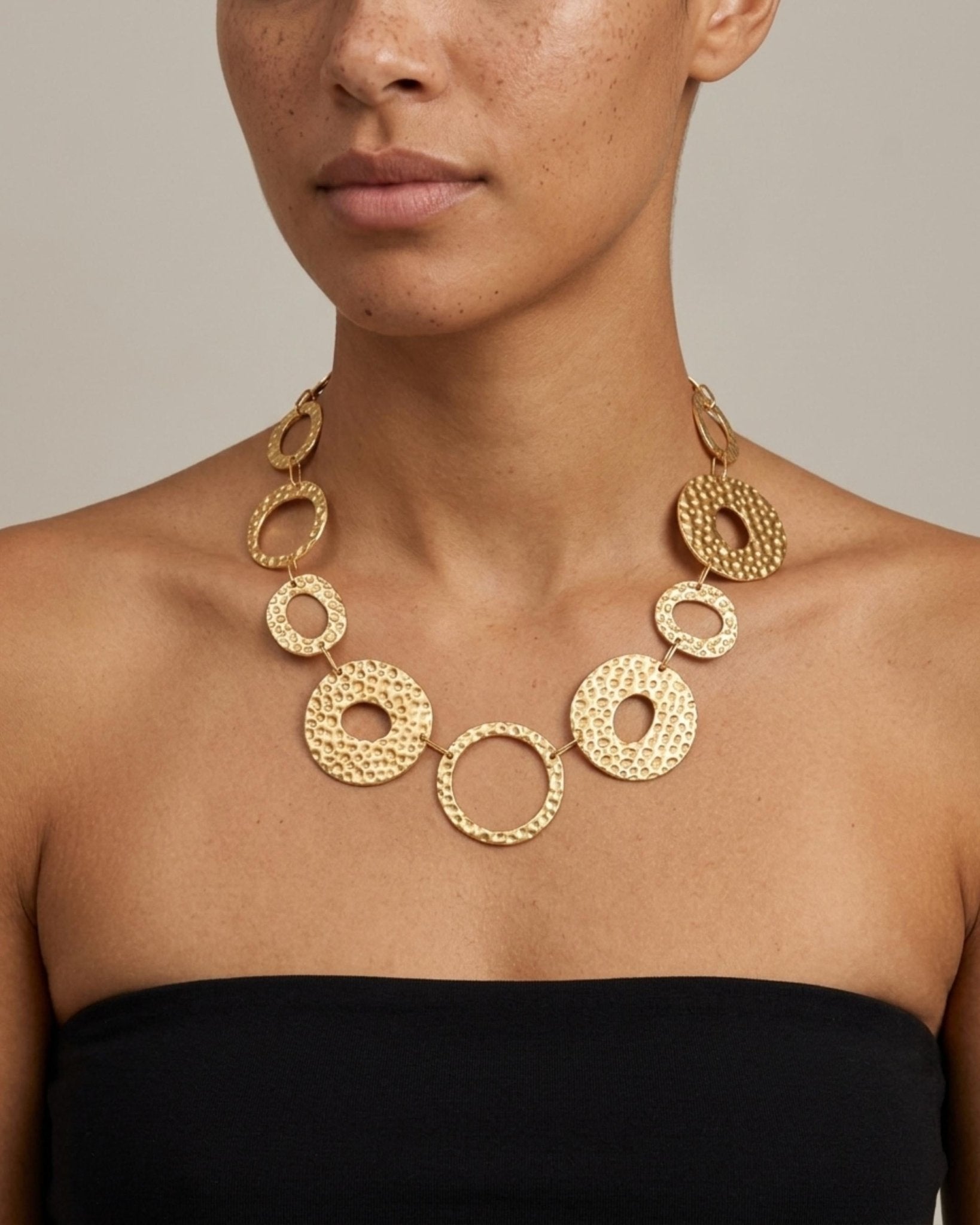 SOL Waterproof 18K Gold Plated Statement Necklace - Hammered Stainless Steel - DANSK Copenhagen
