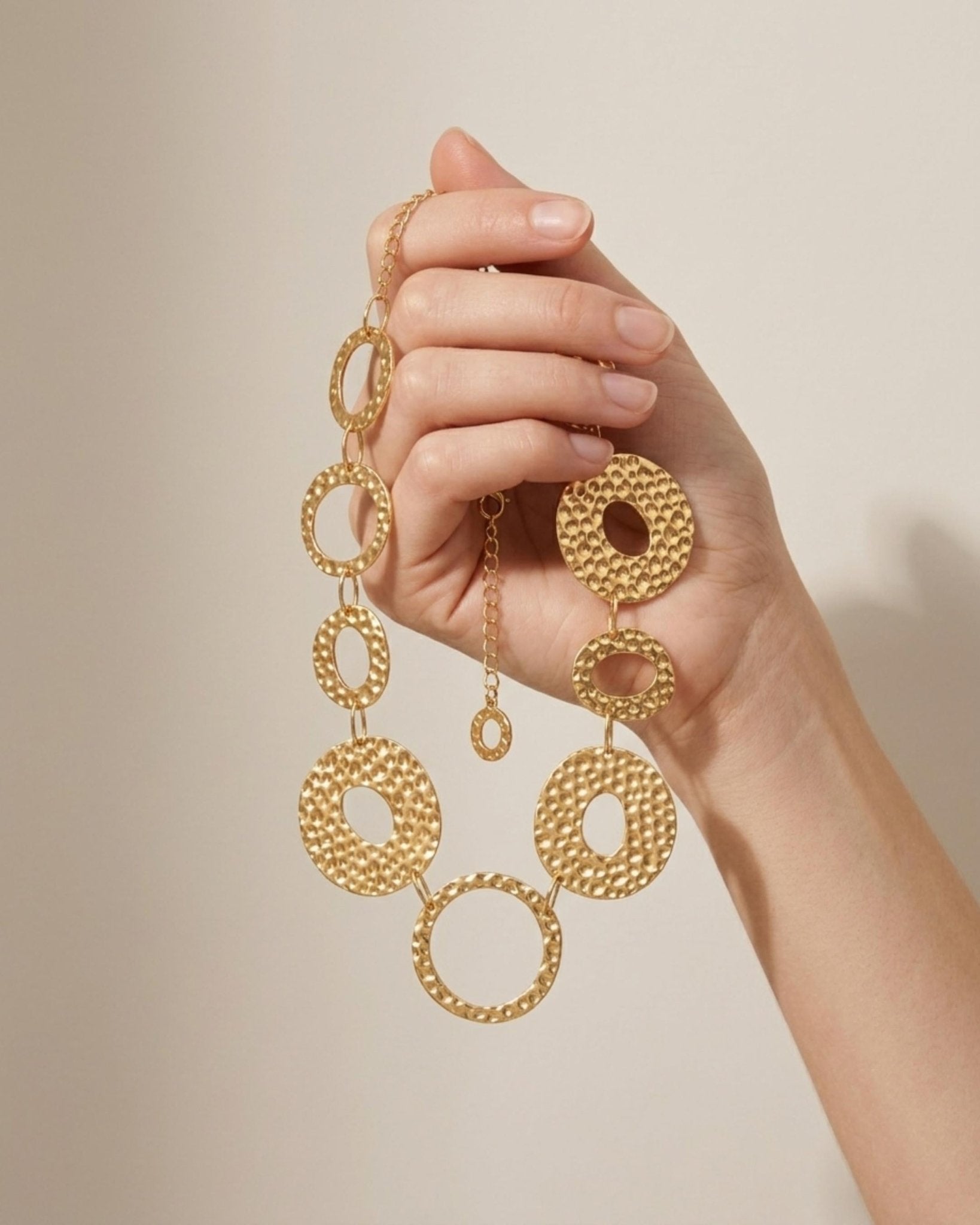 SOL Waterproof 18K Gold Plated Statement Necklace - Hammered Stainless Steel - DANSK Copenhagen